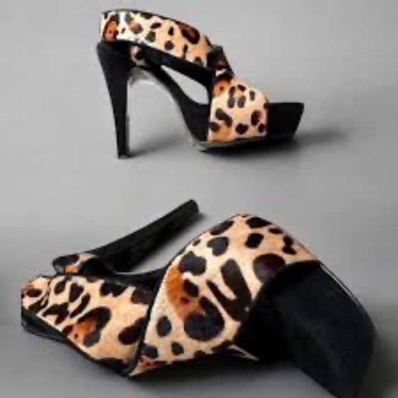 Diane Von Furstenberg Zia Cheetah Heels Calf Hair Criss Cross Slingback - size 7 - Picture 3 of 8